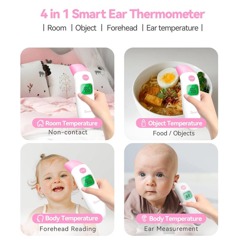 Snomd Forehead and Ear Thermometer 3 in 1 Non-Contact Backlight Body Object Temperature Checking Sensor Touchless Digital Thermometer with Fever Alert - Image 4